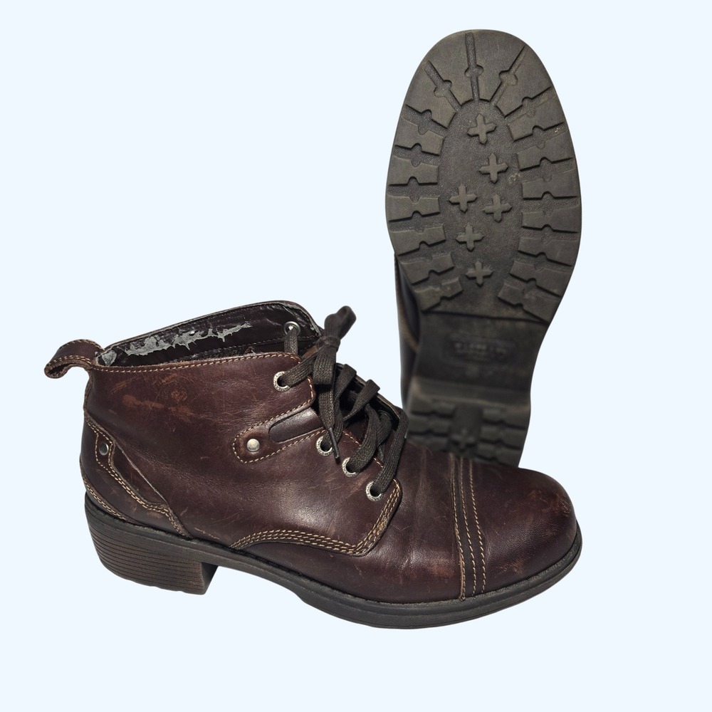 Eastland Overdrive Dark Brown Leather Cap Toe Ankle Boots Womens 8.5M READ